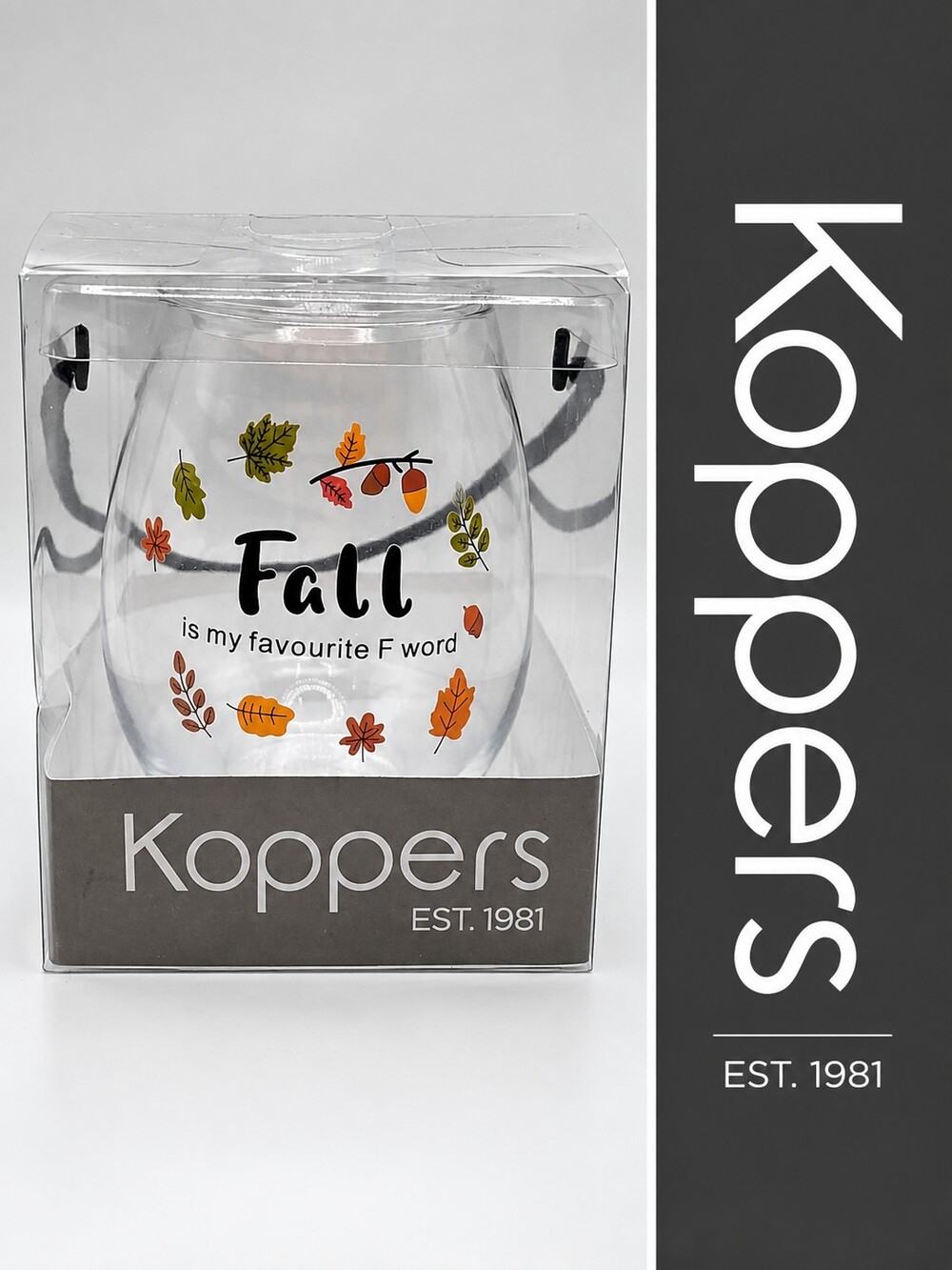 Koppers Fall Is My Favourite F Word Stemless Wine Glass Autumn Leaves NIB